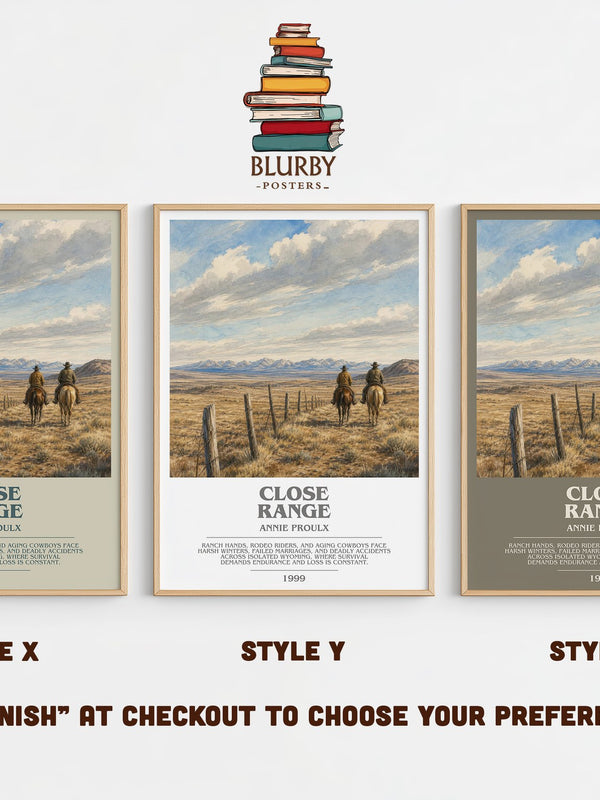Close Range bookish print in frame leaning in hallway – literary fiction wall art