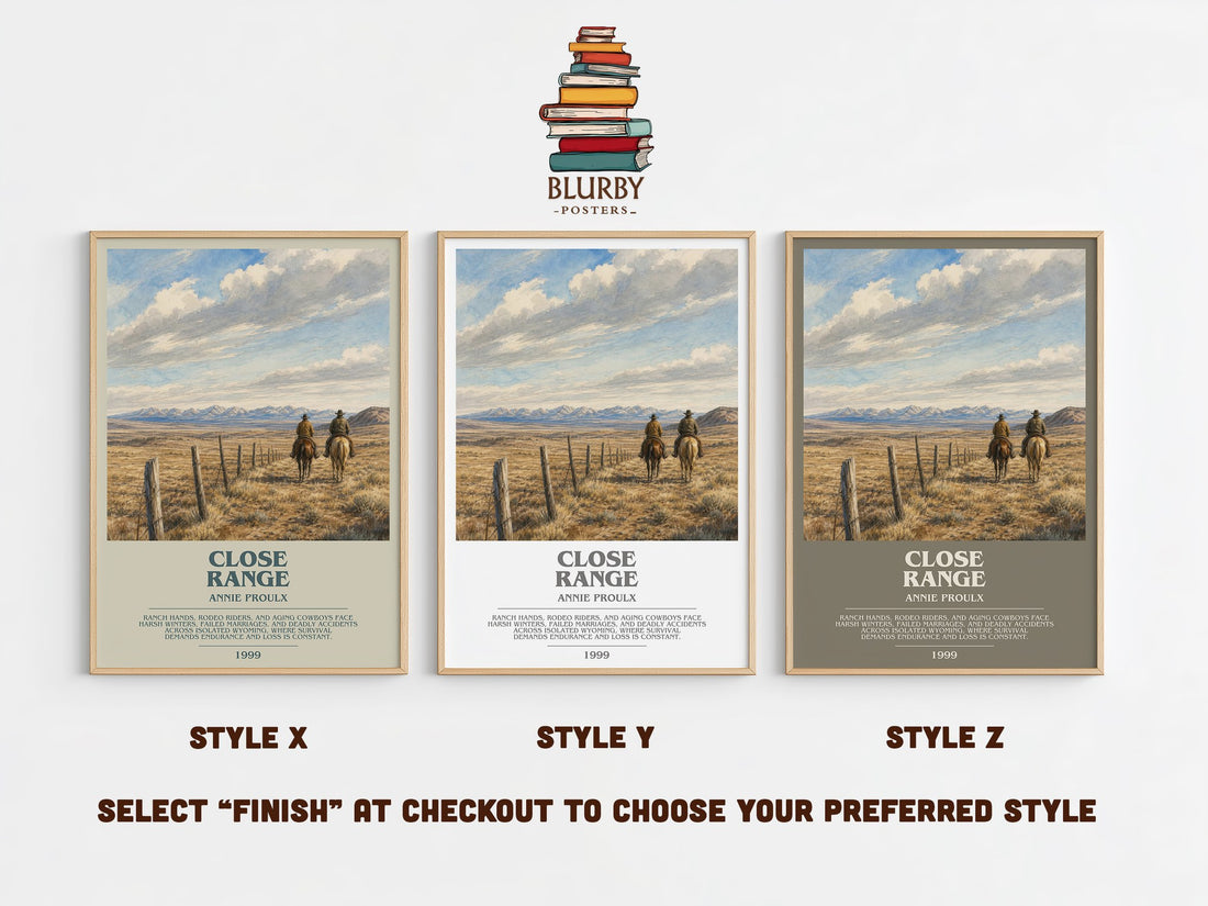 Close Range bookish print in frame leaning in hallway – literary fiction wall art (mockup)