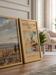 Close Range watercolour print framed by window – literary home decor