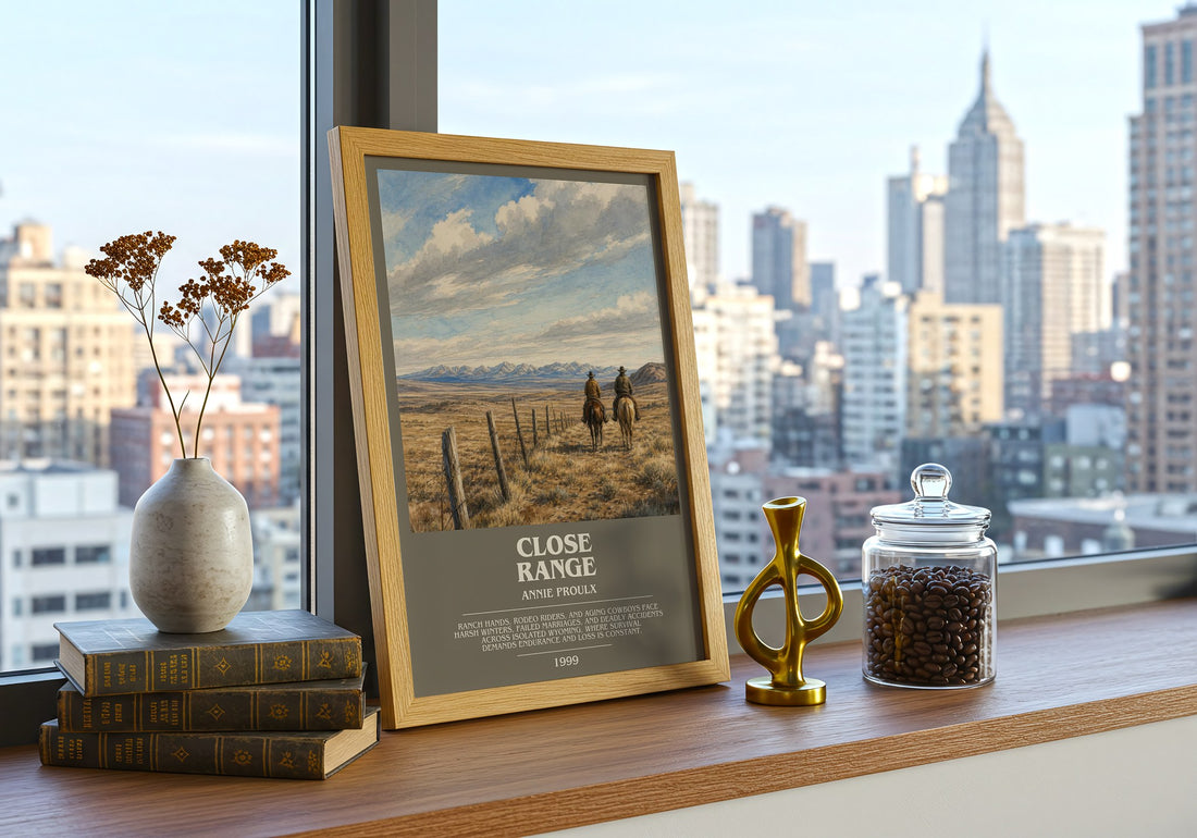 Close Range bookish print framed by window – literary home decor