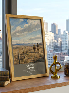 Close Range book cover print framed by window – literary home decor