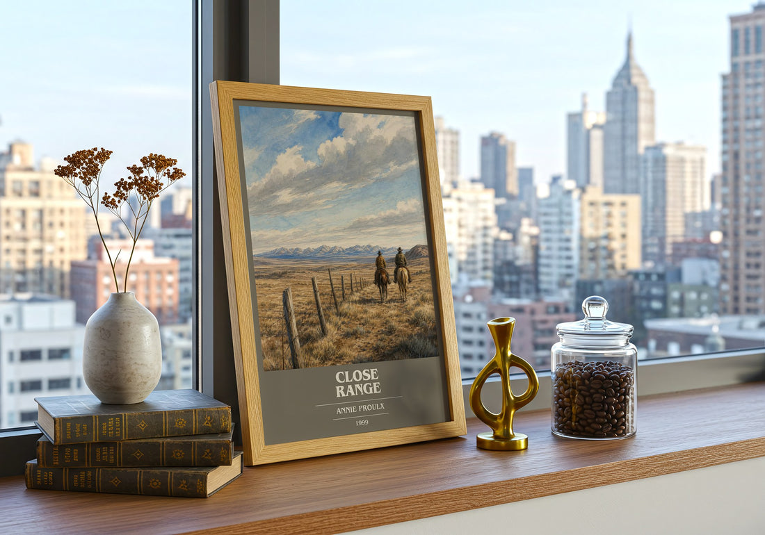 Close Range book cover print framed by window – literary home decor