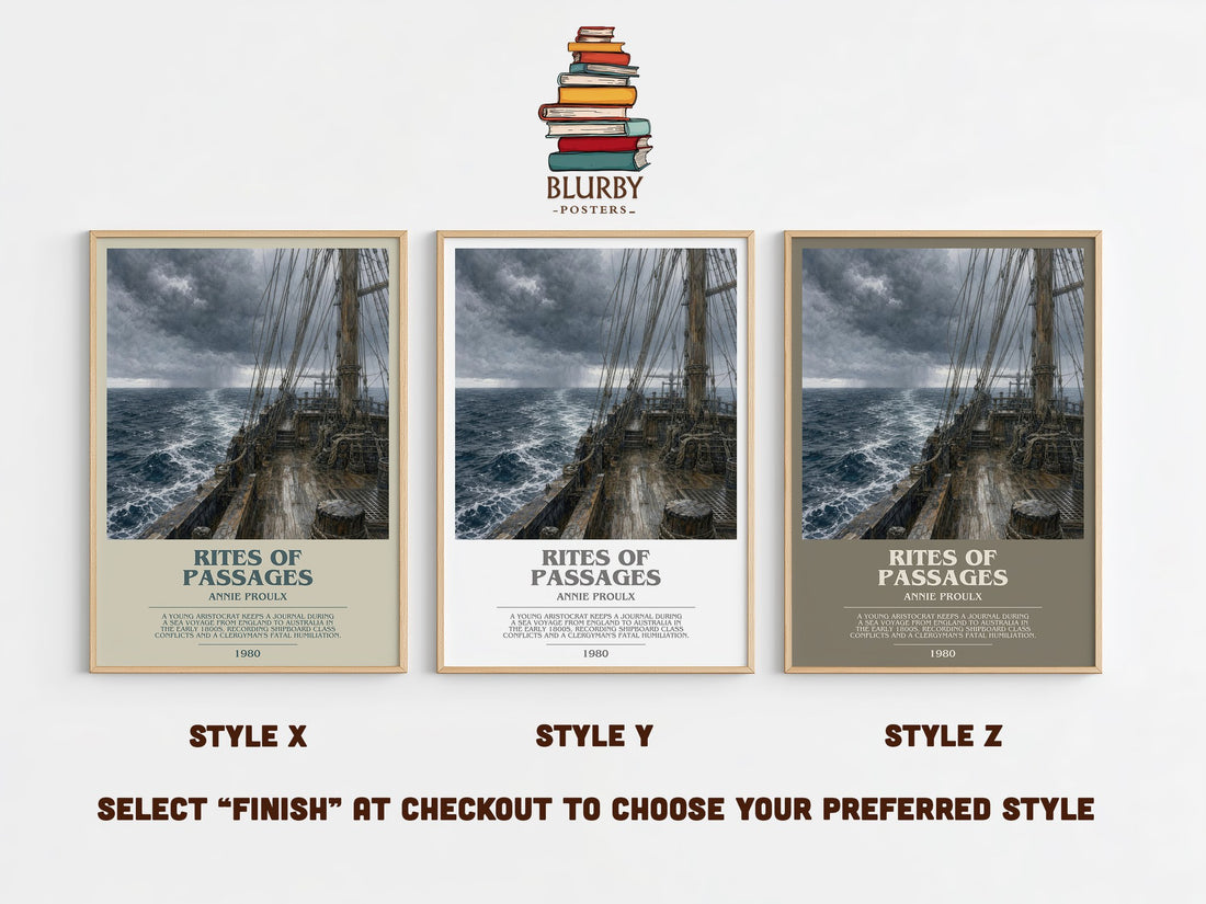 Rites of passages bookish print in frame leaning in hallway – literary fiction wall art (mockup)