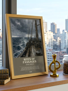 Rites of passages bookish print framed by window – literary home decor
