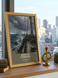 Rites of passages book cover print framed by window – literary home decor