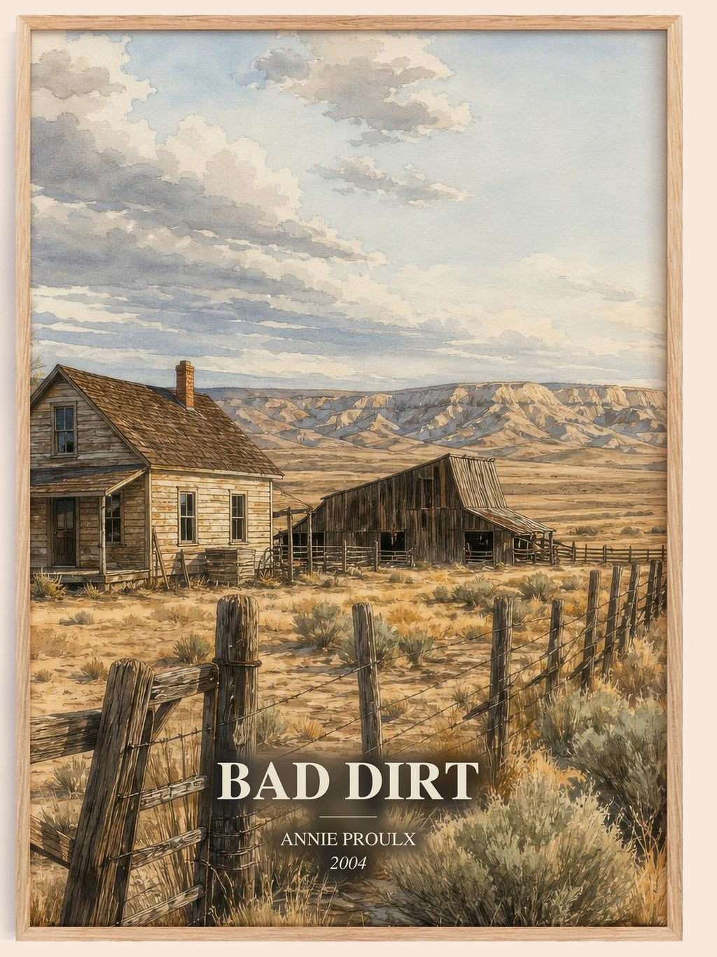Bad Dirt watercolour book poster by Annie Proulx – framed literary art print
