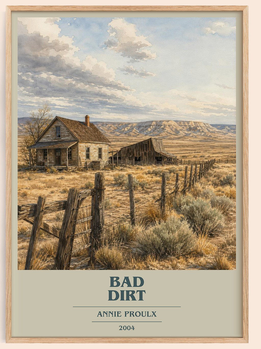 Bad Dirt book cover book poster by Annie Proulx – framed literary art print