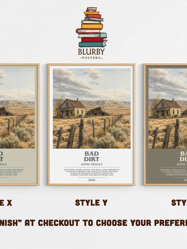 Bad Dirt bookish print in frame leaning in hallway – literary fiction wall art