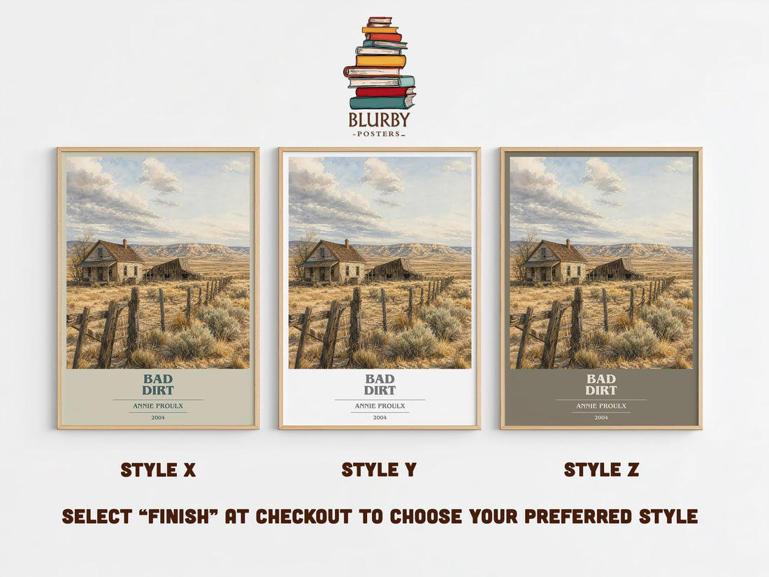 Bad Dirt book cover print in frame leaning in hallway – literary fiction wall art (mockup)