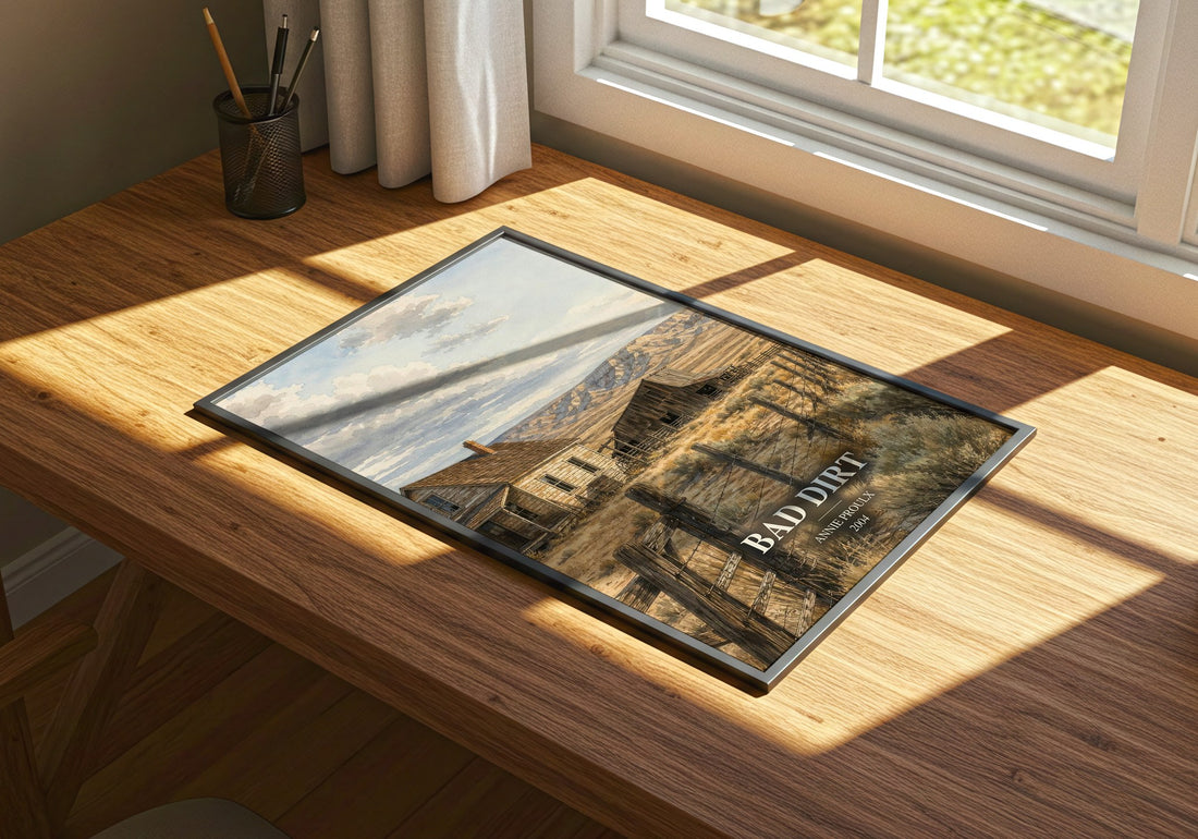 Bad Dirt watercolour book poster framed on wall – literary fiction wall art