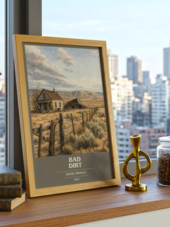 Bad Dirt book cover print framed by window – literary home decor