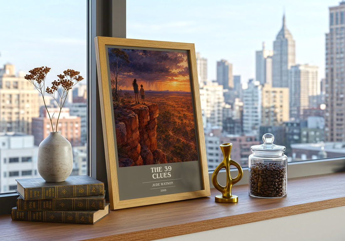 The 39 Clues book cover print framed by window – literary home decor