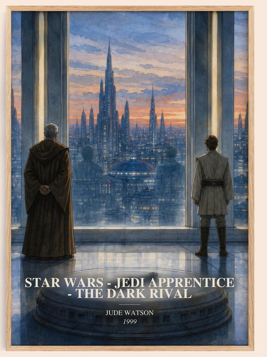 Star Wars - Jedi Apprentice - The Dark Rival watercolour book poster by Jude Watson – framed literary art print