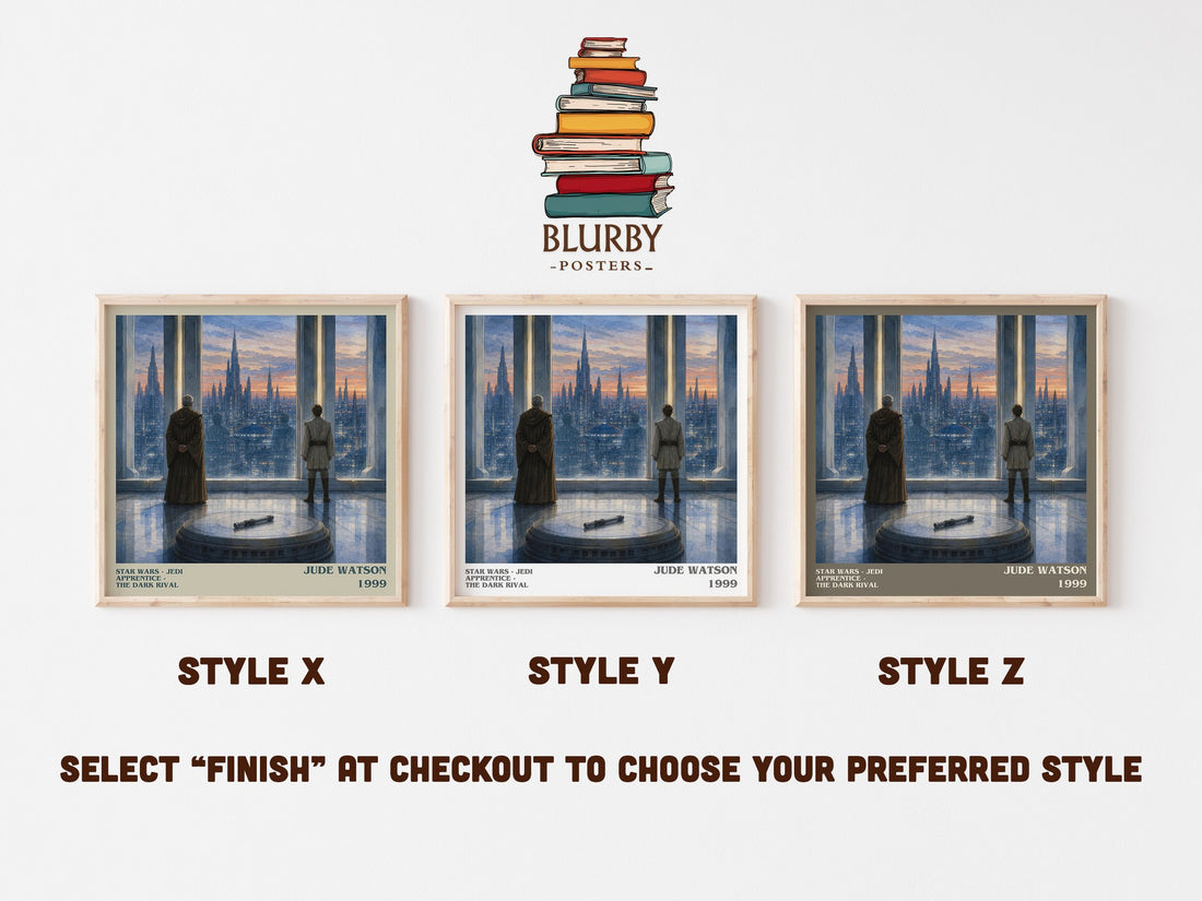 Star Wars - Jedi Apprentice - The Dark Rival literary print in frame leaning in hallway – sci fi wall art (mockup)