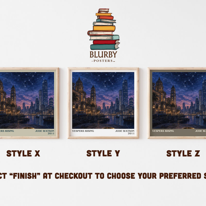 Vespers Rising literary print in frame leaning in hallway – adventure wall art