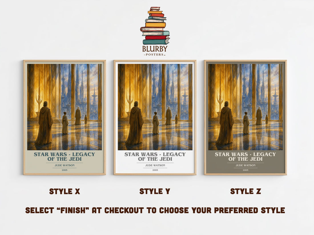 Star Wars - Legacy of the Jedi book cover print in frame leaning in hallway – sci fi wall art (mockup)