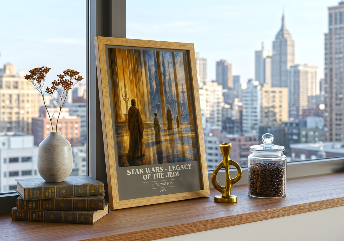 Star Wars - Legacy of the Jedi book cover print framed by window – literary home decor