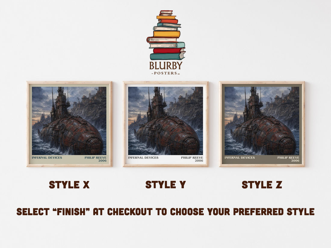 Infernal devices literary print in frame leaning in hallway – young adult wall art (mockup)