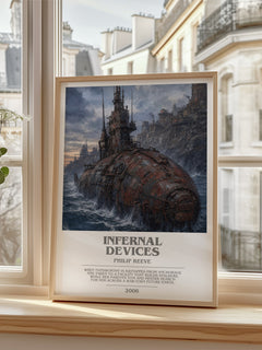 Infernal devices Bookish Wall Art by Philip Reeve – framed print by a bright window