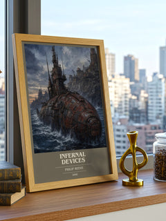 Infernal devices book cover print framed by window – literary home decor