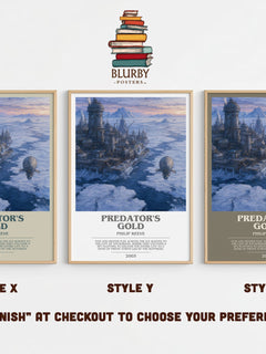 Predator's Gold bookish print in frame leaning in hallway – sci fi wall art