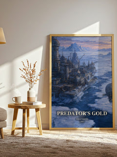 Predator's Gold watercolour print in frame leaning in hallway – sci fi wall art