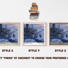 Predator's Gold literary print in frame leaning in hallway – sci fi wall art