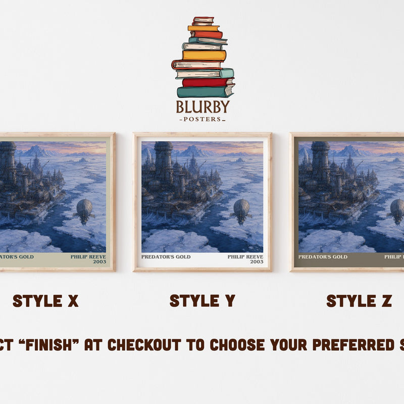 Predator's Gold literary print in frame leaning in hallway – sci fi wall art