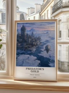 Predator's Gold Book Cover Poster by Philip Reeve – framed print by a bright window