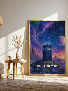 Doctor Who watercolour print in frame leaning in hallway – sci fi wall art