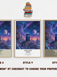 Doctor Who book cover print in frame leaning in hallway – sci fi wall art