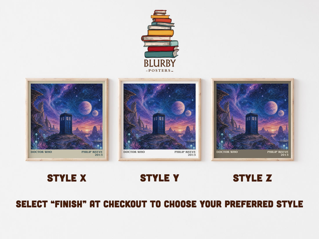 Doctor Who literary print in frame leaning in hallway – sci fi wall art (mockup)