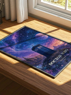Doctor Who watercolour book poster framed on wall – sci fi wall art