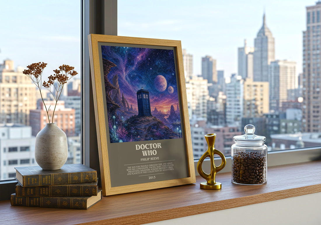 Doctor Who bookish print framed by window – literary home decor