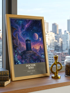 Doctor Who book cover print framed by window – literary home decor