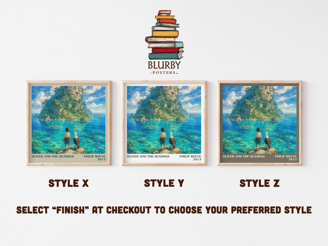 Oliver And The Seawigs literary print in frame leaning in hallway – childrens wall art (mockup)