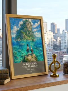 Oliver And The Seawigs book cover print framed by window – literary home decor