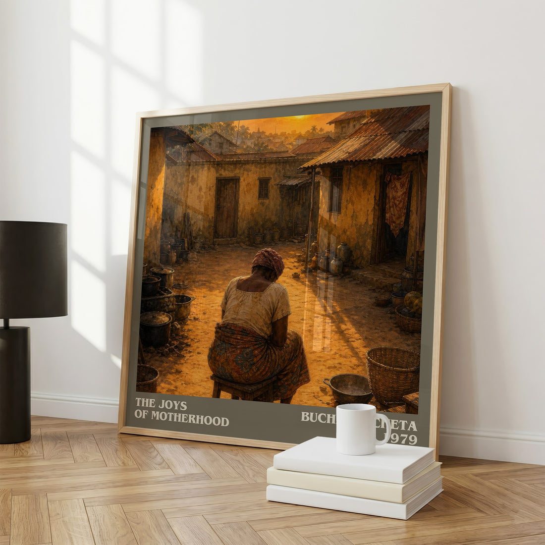 The Joys of Motherhood literary print framed by window – literary home decor