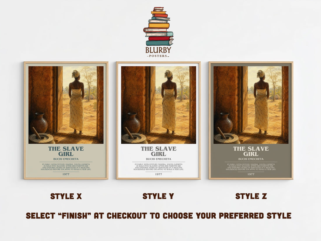 The slave girl bookish print in frame leaning in hallway – historical fiction wall art (mockup)