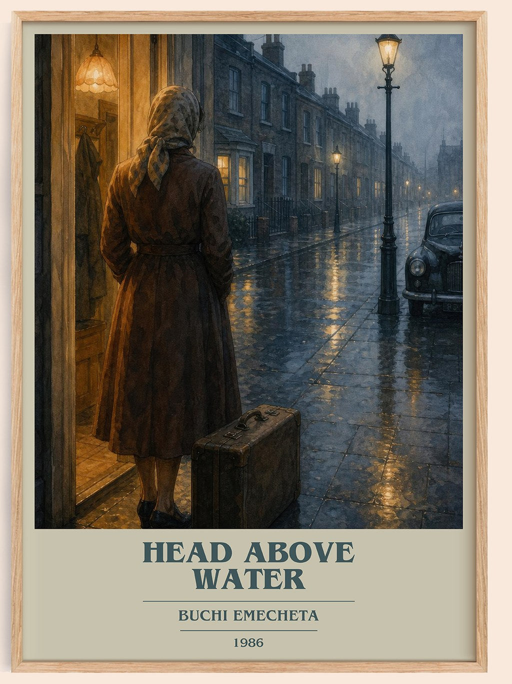 Head above water book cover book poster by Buchi Emecheta – framed literary art print