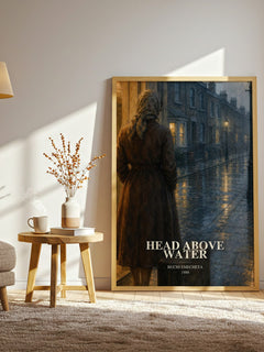 Head above water watercolour print in frame leaning in hallway – memoir wall art