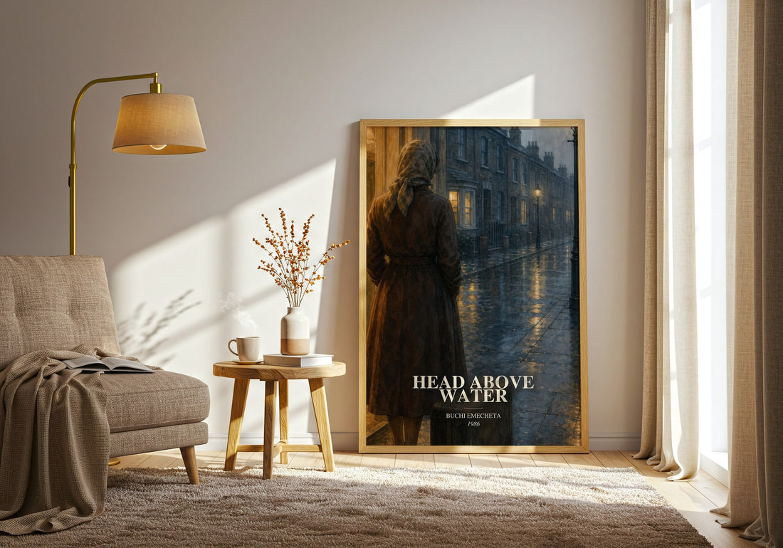 Head above water watercolour print in frame leaning in hallway – memoir wall art