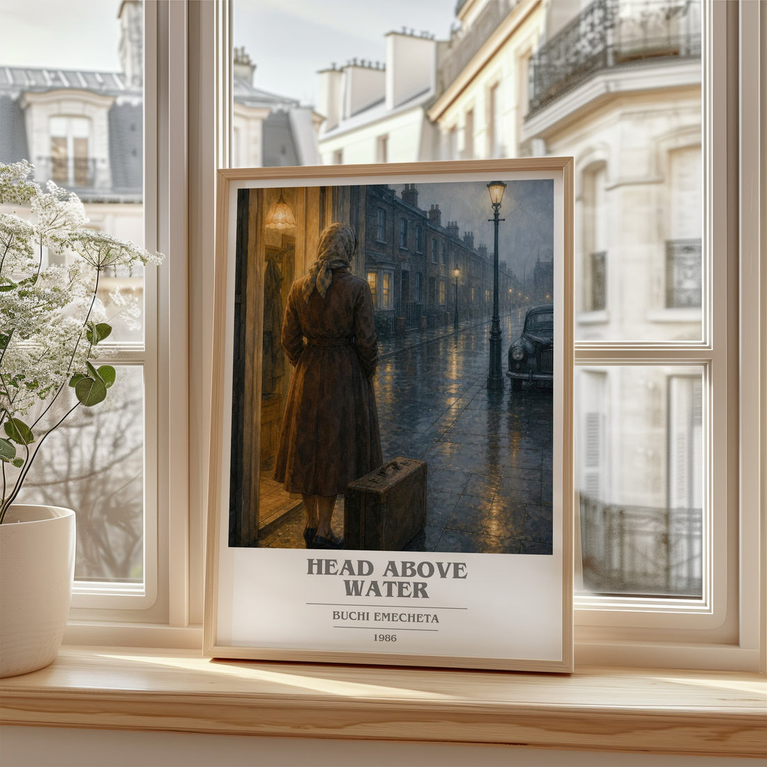 Head above water book cover poster colour and style options – Buchi Emecheta book art