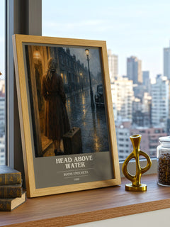 Head above water book cover print framed by window – literary home decor