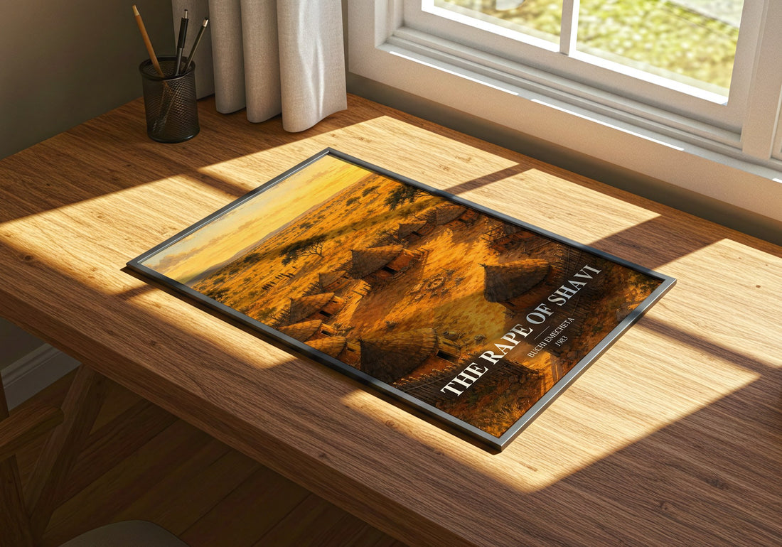 The rape of Shavi watercolour book poster framed on wall – literary fiction wall art
