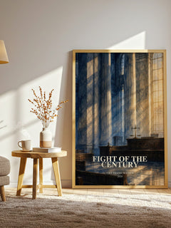 Fight of the Century watercolour print in frame leaning in hallway – non fiction wall art