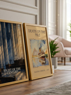 Fight of the Century watercolour print framed by window – literary home decor