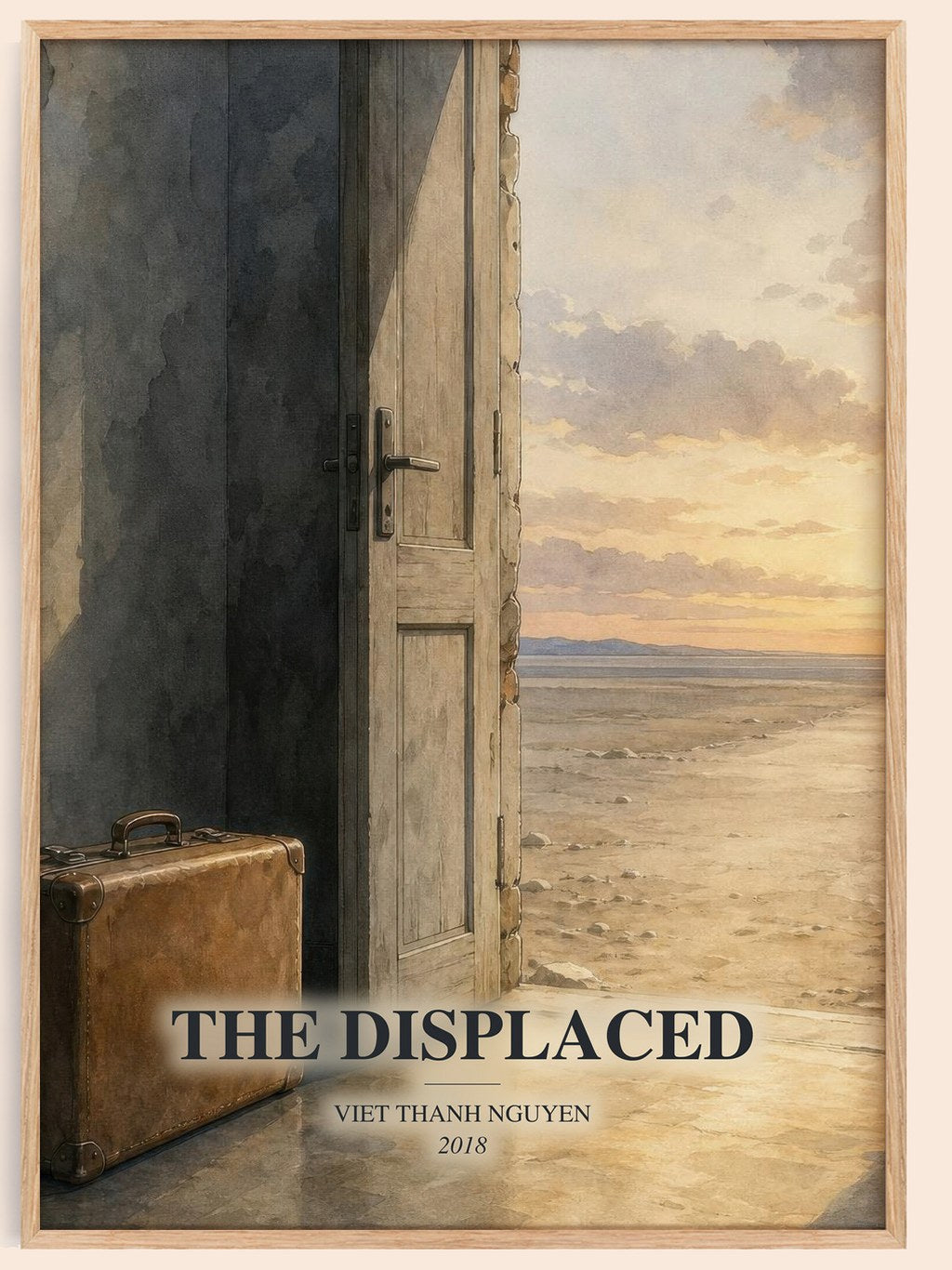 The Displaced watercolour book poster by Viet Thanh Nguyen – framed literary art print