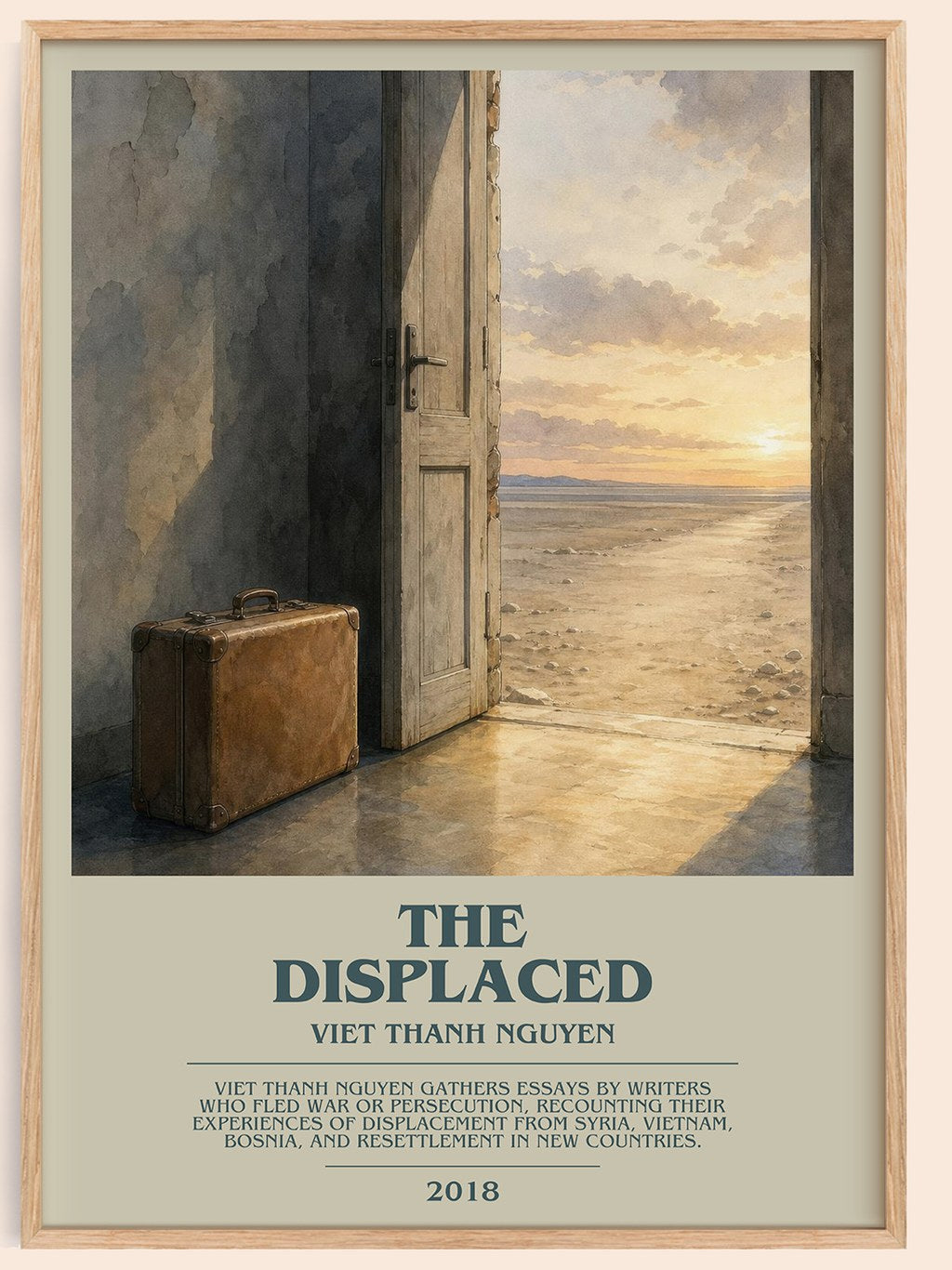 The Displaced bookish book poster by Viet Thanh Nguyen – framed literary art print