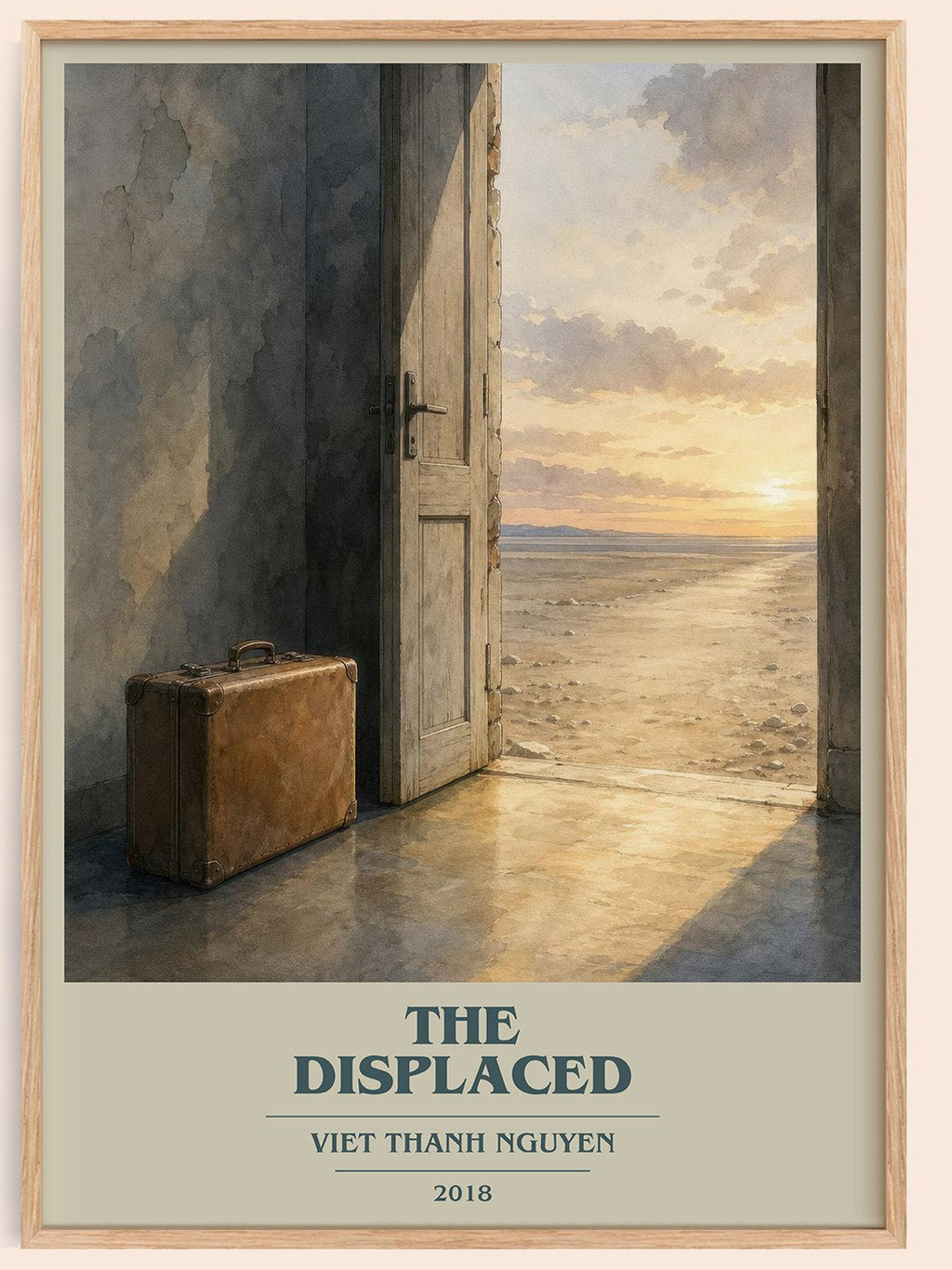 The Displaced book cover book poster by Viet Thanh Nguyen – framed literary art print
